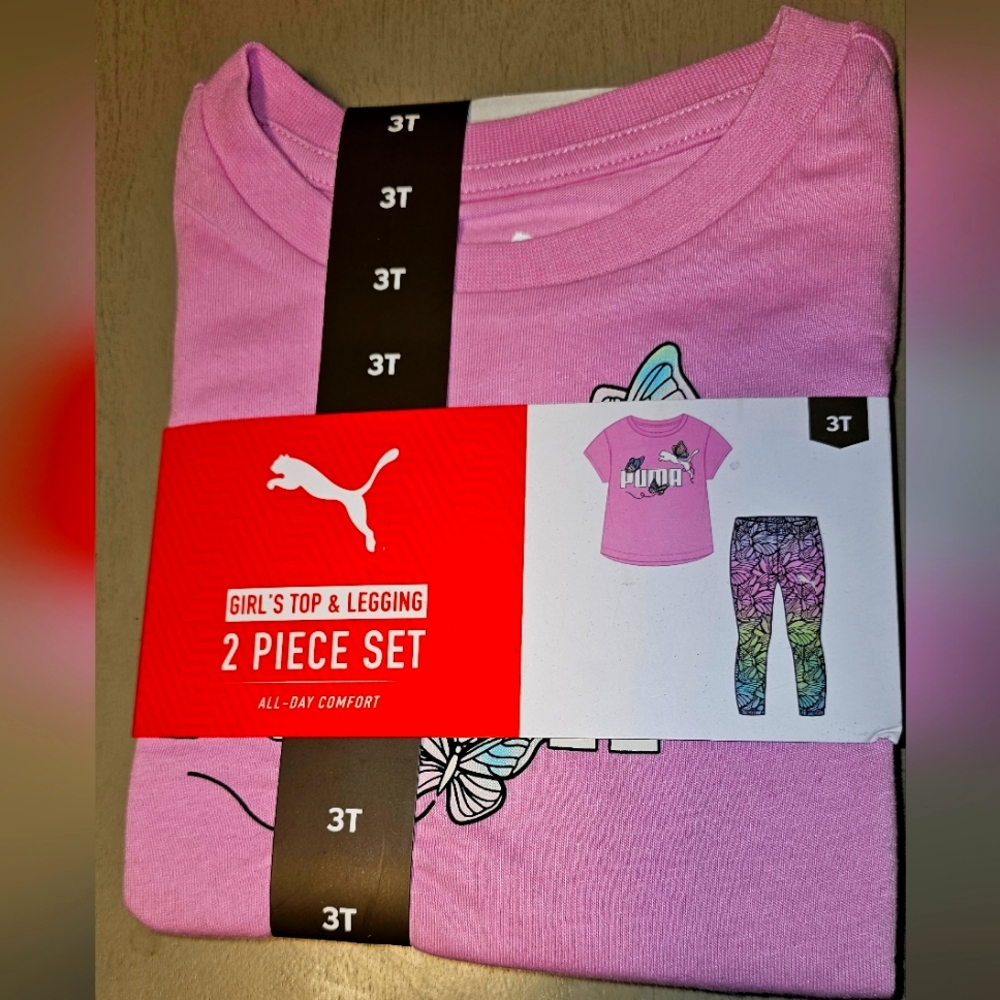 *NWT* Puma Girl's 2 Piece Short Sleeve Top and Legging All Day Comfort Set